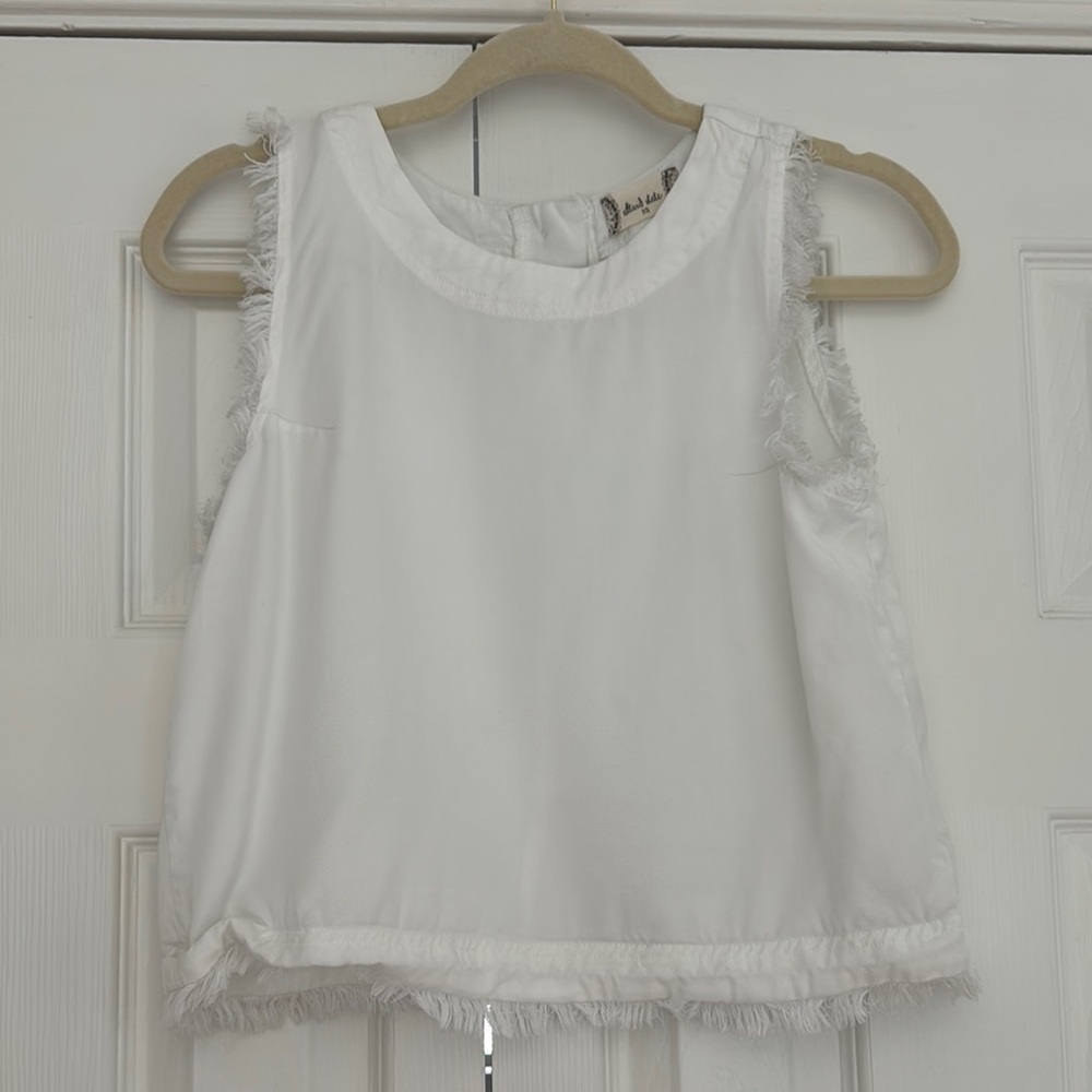 White Sleeveless Top with fringe Details
